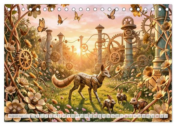 Produktbild: Der Garten der stillen Zahnr&auml;der - Ein Jahr zwischen Bl&uuml;ten, Mechanik und leiser Magie (Tischkalender 2027 DIN A5 quer), CALVENDO Monatskalender