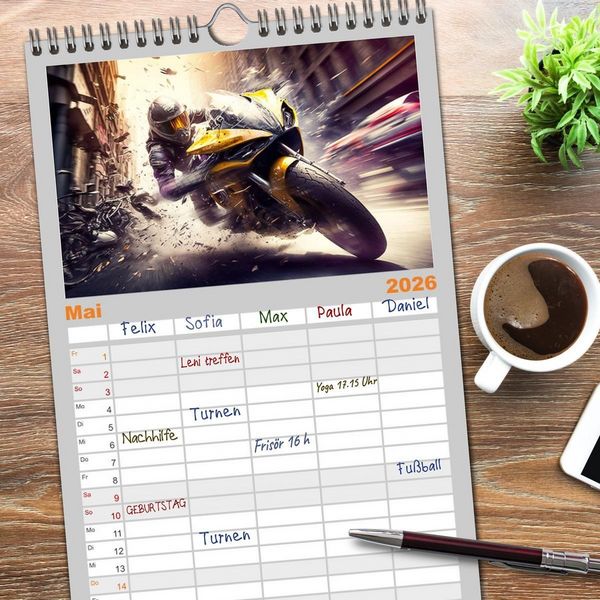 Produktbild: Familienplaner 2026 - Motorrad Speed mit 5 Spalten (Wandkalender, 21 x 45 cm) CALVENDO