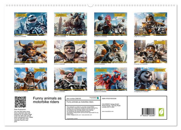 Produktbild: Funny animals as motorbike riders (High Quality Premium Wall Calendar 2026 DIN A2 landscape),CALVENDO 12 Month Wall Calendar