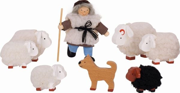 Produktbild: Goki Biegepuppen Schäfer mit Herde