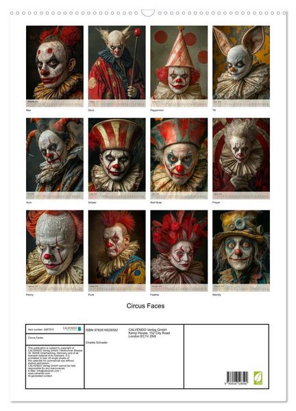 Produktbild: Circus Faces (Wall Calendar 2026 DIN A2 portrait), CALVENDO 12 Month Wall Calendar