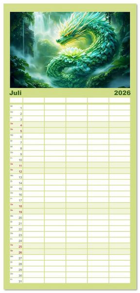 Produktbild: Familienplaner 2026 - Mythos trifft Botanik &ndash; Die geheimnisvollen Drachenpflanzen mit 5 Spalten (Wandkalender, 21 x 45 cm) CALVENDO