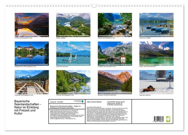 Produktbild: Bayerische Seenlandschaften - Natur im Einklang mit Freizeit und Kultur (Wandkalender 2026 DIN A2 quer), CALVENDO Monatskalender