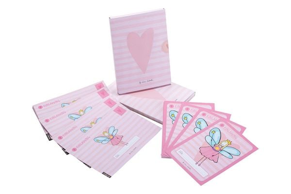 Produktbild: 12 Einladungskarten Geburtstag M&auml;dchen (Feen). Handgemachte Einladungskarten Kindergeburtstag incl. 12 liebevollen Hand designten Briefumschl&auml;gen. Verpackt in einer wundervollen hochwertigen Karton Box. By Lisa Wirth