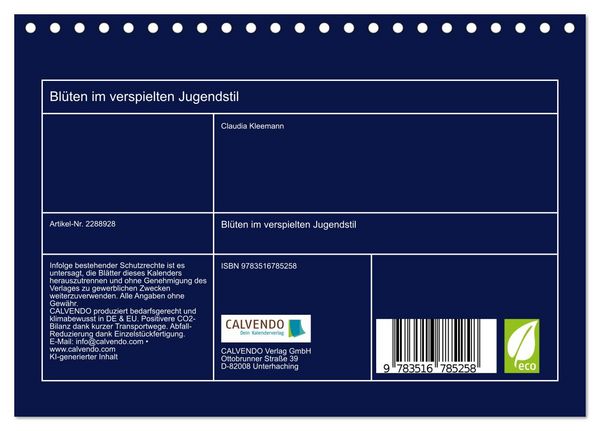 Produktbild: Bl&uuml;ten im verspielten Jugendstil (Tischkalender 2027 DIN A5 quer), CALVENDO Monatskalender