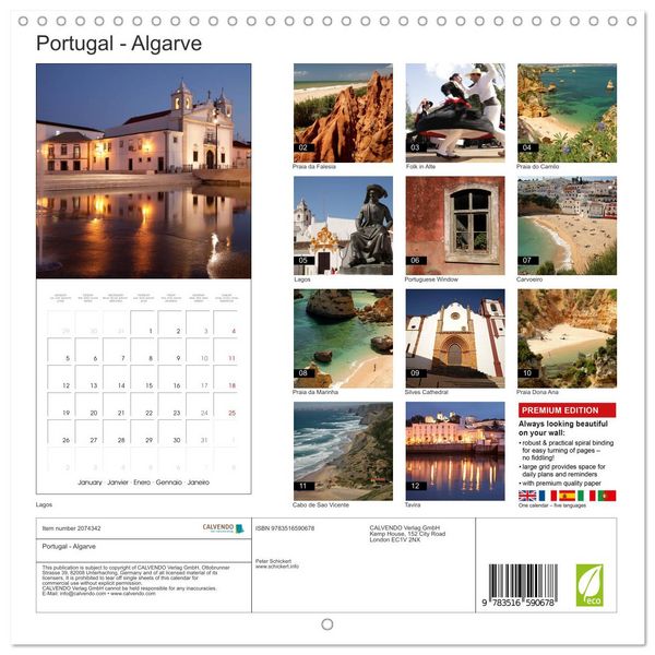 Produktbild: Portugal - Algarve (Wall Calendar 2026 12 &times; 12 Inch) CALVENDO 12 Month Wall Calendar