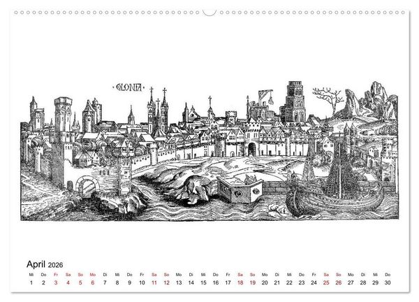 Produktbild: Schedelsche Weltchronik Deutsche St&auml;dte 1493 (Wandkalender 2026 DIN A2 quer), CALVENDO Monatskalender