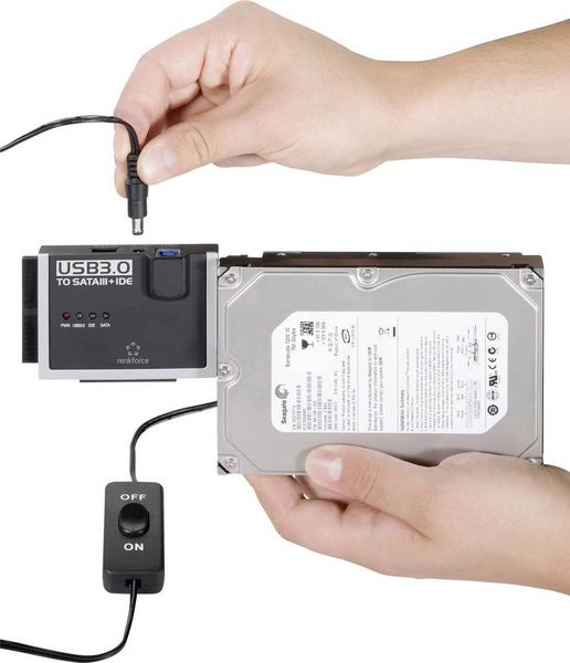 Produktbild: Renkforce Festplatten Adapter [1x USB 3.2 Gen 1 Stecker A (USB 3.0) - 1x IDE-Buchse 40pol., IDE-Buchse 44pol., SATA-Kombi-Stecker 7+15pol.] 1.20 m