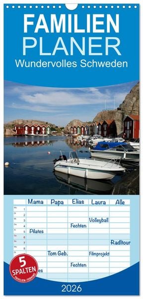 Familienplaner 2026 - Wundervolles Schweden mit 5 Spalten (Wandkalender, 21 x 45 cm) CALVENDO