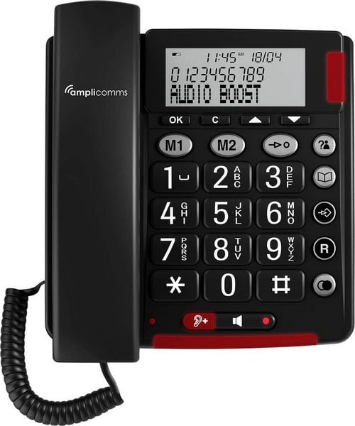 Produktbild: Amplicomms BigTel 48 Plus Schnurgebundenes Seniorentelefon Freisprechen, f&uuml;r H&ouml;rger&auml;te kompatibel, Wahlwiederholung LED-Display Schwarz