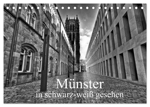 Produktbild: M&uuml;nster in schwarz-wei&szlig; gesehen (Tischkalender 2026 DIN A5 quer), CALVENDO Monatskalender