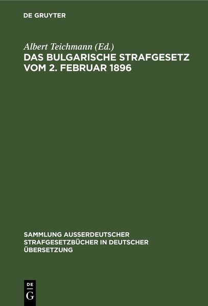 Produktbild: Das Bulgarische Strafgesetz vom 2. Februar 1896