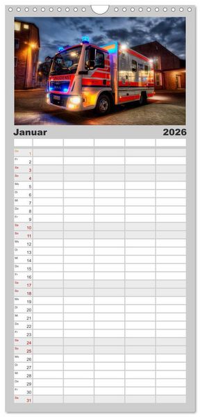 Produktbild: Familienplaner 2026 - Feuerwehr und Rettungsdienst mit 5 Spalten (Wandkalender, 21 x 45 cm) CALVENDO