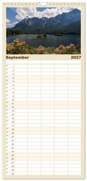 Produktbild: Familienplaner 2027 - Berge und Seen rund um die Zugspitze mit 5 Spalten (Wandkalender, 21 x 45 cm) CALVENDO