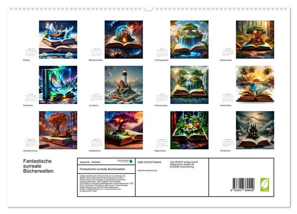 Produktbild: Fantastische surreale B&uuml;cherwelten (hochwertiger Premium Wandkalender 2026 DIN A2 quer), Kunstdruck in Hochglanz