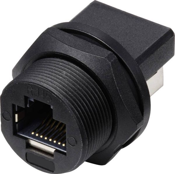 TRU COMPONENTS TC-E13T-FR6-PRF-180 RJ45-Buchse auf Buchse (180°), rückseitig montierte Buchse IP67 (mit Gewinde) TC-13543656
