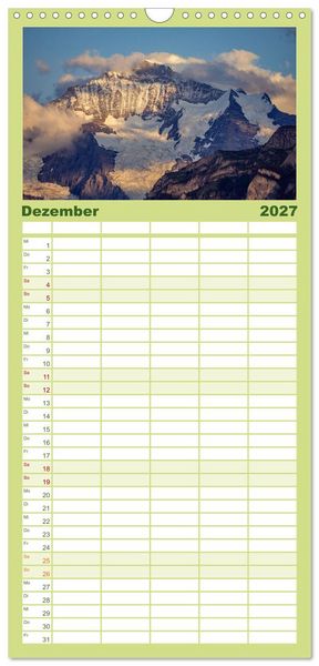 Produktbild: Familienplaner 2027 - Berner Oberland - Bergwelten mit 5 Spalten (Wandkalender, 21 x 45 cm) CALVENDO