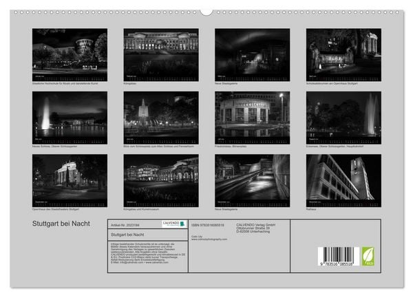 Produktbild: Stuttgart bei Nacht (hochwertiger Premium Wandkalender 2026 DIN A2 quer), Kunstdruck in Hochglanz