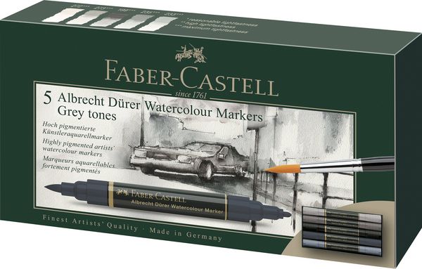 Produktbild: Faber-Castell Aquarellmarker Albrecht D&uuml;rer, 5er Set, Graut&ouml;ne