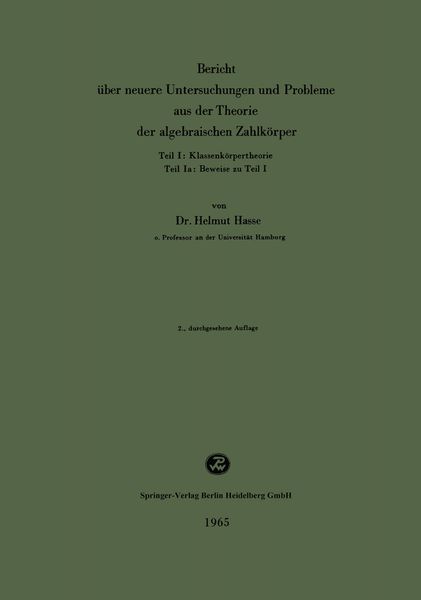 Produktbild: Bericht &uuml;ber neuere Untersuchungen und Probleme aus der Theorie der algebraischen Zahlk&ouml;rper