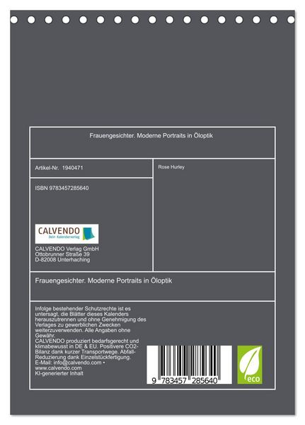 Produktbild: Frauengesichter. Moderne Portraits in &Ouml;loptik (Tischkalender 2026 DIN A5 hoch), CALVENDO Monatskalender
