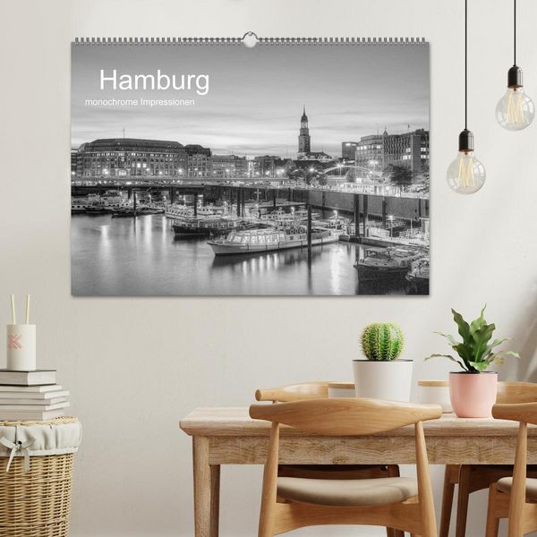 Produktbild: Hamburg monochrome Impressionen (Wandkalender 2026 DIN A2 quer), CALVENDO Monatskalender