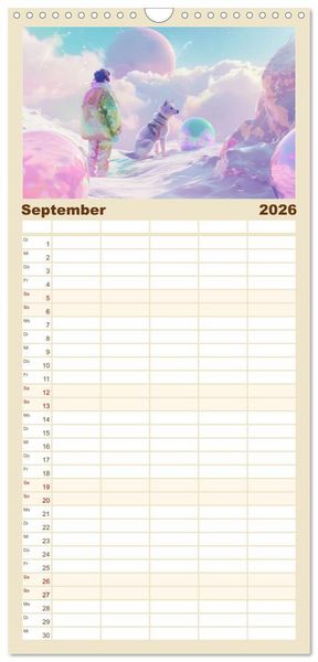 Produktbild: Familienplaner 2026 - Figuren in einer bunten Welt - Im Anime-Stil mit 5 Spalten (Wandkalender, 21 x 45 cm) CALVENDO