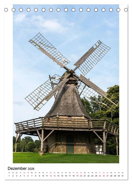 Produktbild: Historische Windm&uuml;hlen in Minden-L&uuml;bbecke (Tischkalender 2026 DIN A5 hoch), CALVENDO Monatskalender