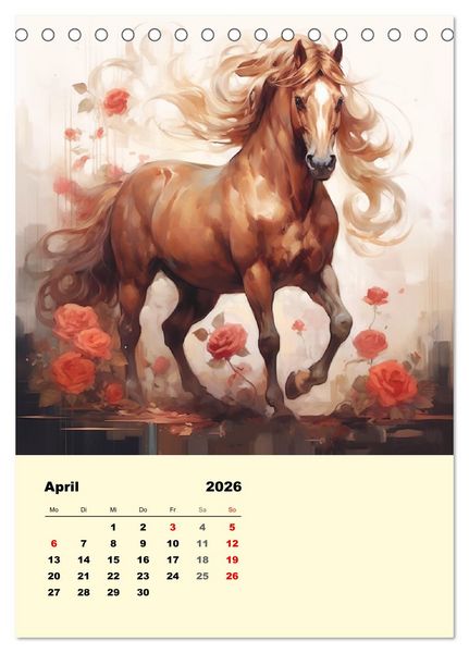 Produktbild: Pferde im romantischen Barockstil (Tischkalender 2026 DIN A5 hoch), CALVENDO Monatskalender