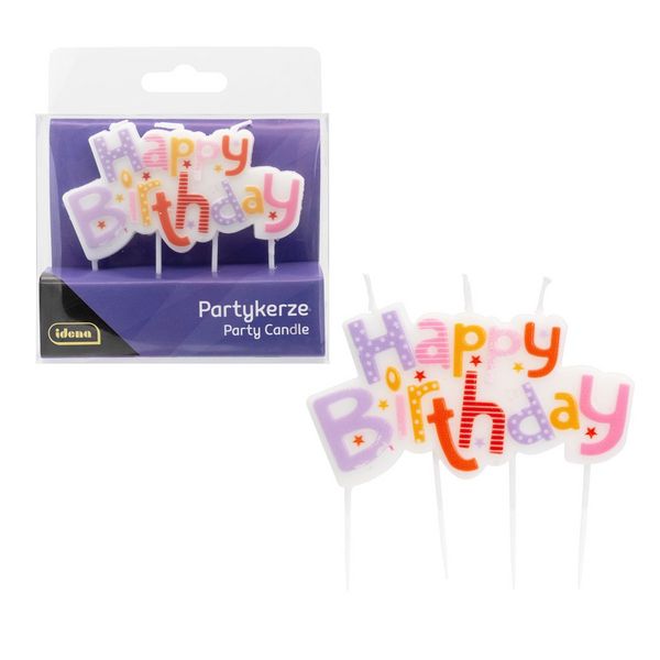 Produktbild: Idena Partykerze Happy Birthday lila/rosa