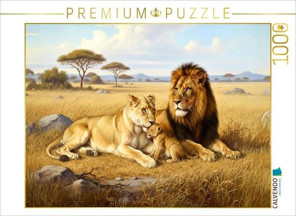 Produktbild: CALVENDO Puzzle L&ouml;wenfamilie als Gem&auml;lde | 1000 Teile Lege-Gr&ouml;&szlig;e 64x48cm Foto-Puzzle f&uuml;r gl&uuml;ckliche Stunden