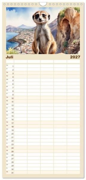 Produktbild: Familienplaner 2027 - Erdm&auml;nnchen in Italien mit 5 Spalten (Wandkalender, 21 x 45 cm) CALVENDO
