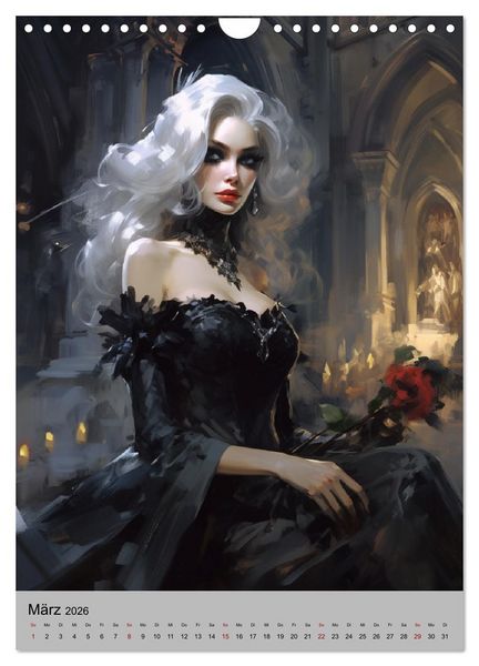 Produktbild: Gothic-Queens. Schaurig-sch&ouml;n im Renaissance-Stil (Wandkalender 2026 DIN A4 hoch), CALVENDO Monatskalender