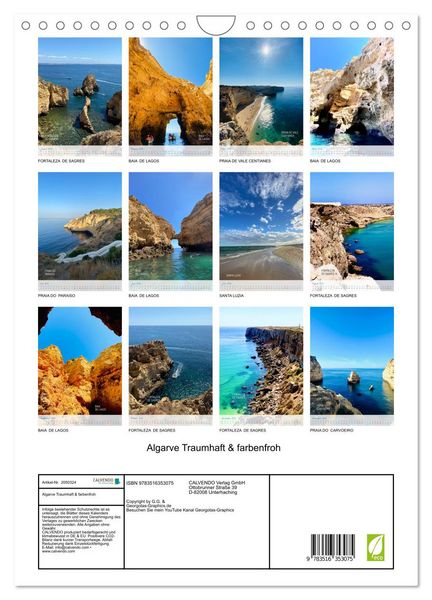 Produktbild: Algarve Traumhaft & farbenfroh (Wandkalender 2026 DIN A4 hoch), CALVENDO Monatskalender