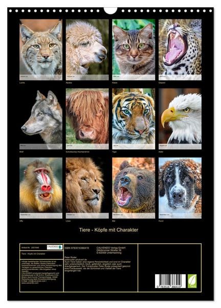 Produktbild: Tiere - K&ouml;pfe mit Charakter (Wandkalender 2026 DIN A3 hoch), CALVENDO Monatskalender