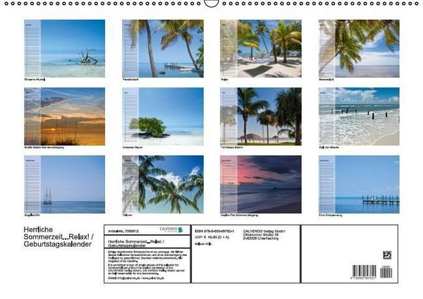 Produktbild: Herrliche Sommerzeit... Relax! / Geburtstagskalender (Wandkalender immerw&auml;hrend DIN A2 quer)
