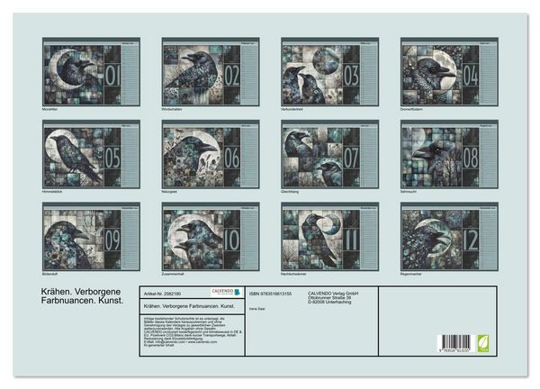 Produktbild: Kr&auml;hen. Verborgene Farbnuancen. Kunst. (Wandkalender 2026 DIN A2 quer), CALVENDO Monatskalender