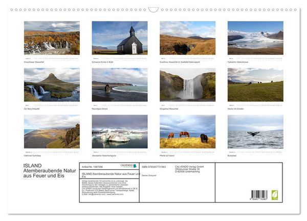 Produktbild: ISLAND Atemberaubende Natur aus Feuer und Eis (Wandkalender 2026 DIN A2 quer), CALVENDO Monatskalender