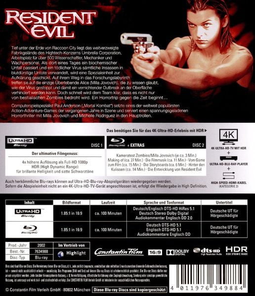 Produktbild: Resident Evil (4K Ultra HD) (+ Blu-ray 2D)