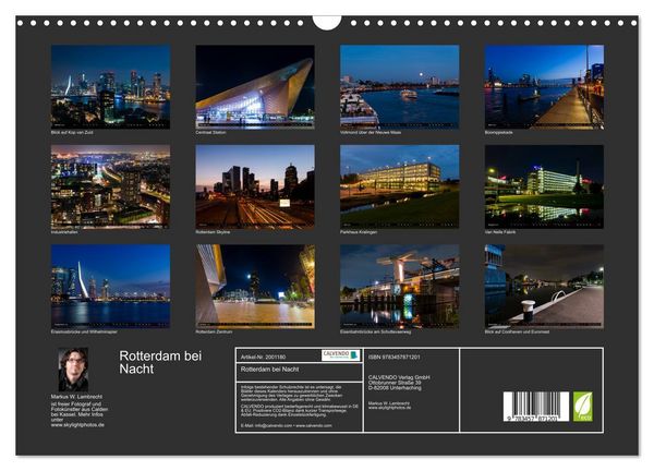 Produktbild: Rotterdam bei Nacht (Wandkalender 2026 DIN A3 quer), CALVENDO Monatskalender
