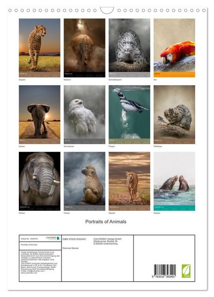 Produktbild: Portraits of Animals (Wandkalender 2026 DIN A3 hoch), CALVENDO Monatskalender