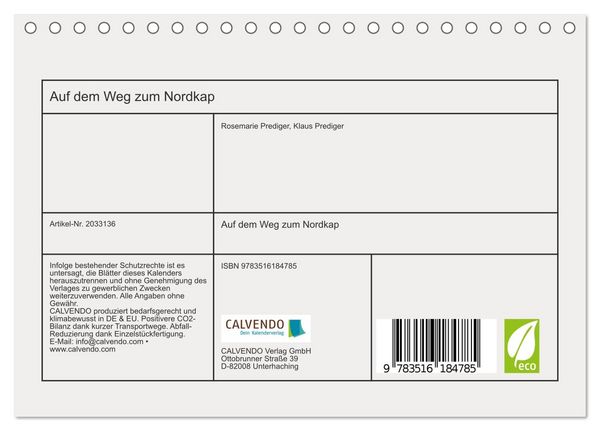 Produktbild: Auf dem Weg zum Nordkap (Tischkalender 2026 DIN A5 quer), CALVENDO Monatskalender