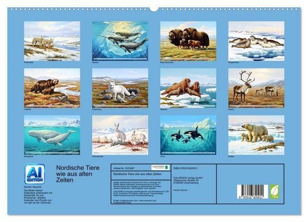 Produktbild: Nordische Tiere wie aus alten Zeiten (hochwertiger Premium Wandkalender 2027 DIN A2 quer), Kunstdruck in Hochglanz