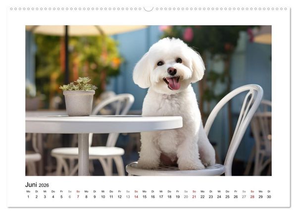 Produktbild: Bichon fris&eacute;, wei&szlig;e H&uuml;ndchen mit lockigem Haar (Wandkalender 2026 DIN A2 quer), CALVENDO Monatskalender