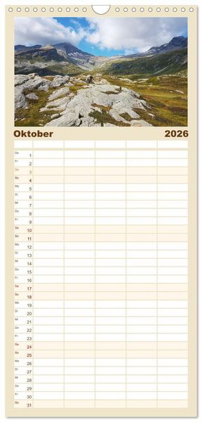 Produktbild: Familienplaner 2026 - Alpen Blick mit 5 Spalten (Wandkalender, 21 x 45 cm) CALVENDO