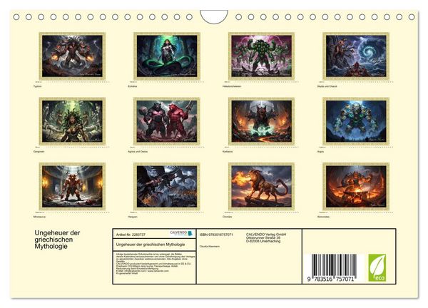 Produktbild: Ungeheuer der griechischen Mythologie (Wandkalender 2027 DIN A4 quer), CALVENDO Monatskalender