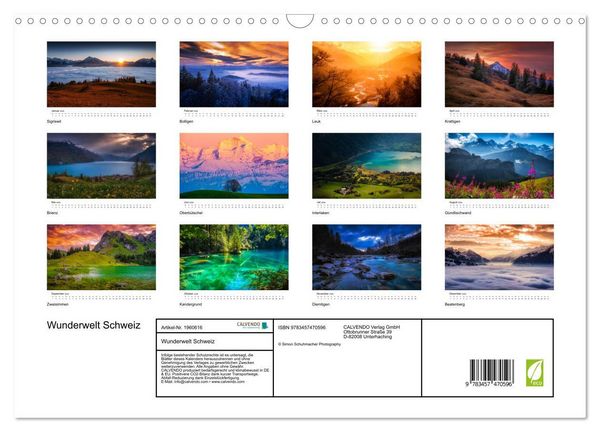Produktbild: Wunderwelt Schweiz (Wandkalender 2026 DIN A3 quer), CALVENDO Monatskalender