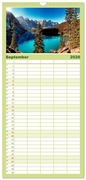 Produktbild: Familienplaner 2026 - Moraine Lake, Alberta/ Kanada mit 5 Spalten (Wandkalender, 21 x 45 cm) CALVENDO