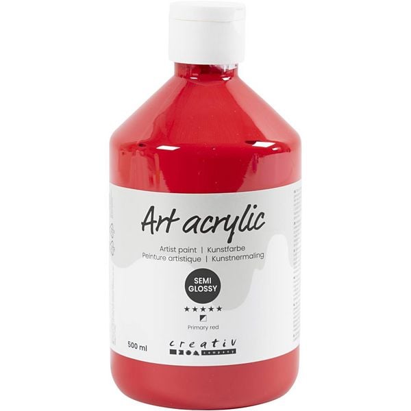 Produktbild: Creativ Company Acrylfarbe, Mattgl&auml;nzend, Halbtransparent, Prim&auml;rrot, 500 ml/ 1 Fl.
