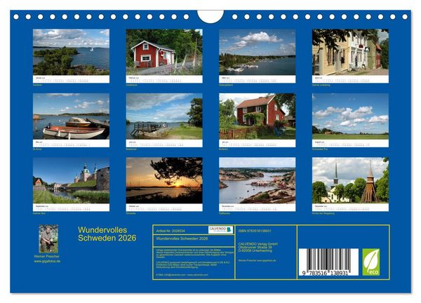 Produktbild: Wundervolles Schweden 2026 (Wandkalender 2026 DIN A4 quer), CALVENDO Monatskalender